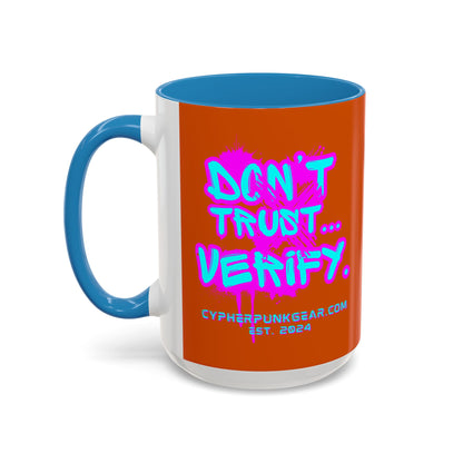 Don't Trust...Verify. Orange Accent Mug by cypherpunkgear.com