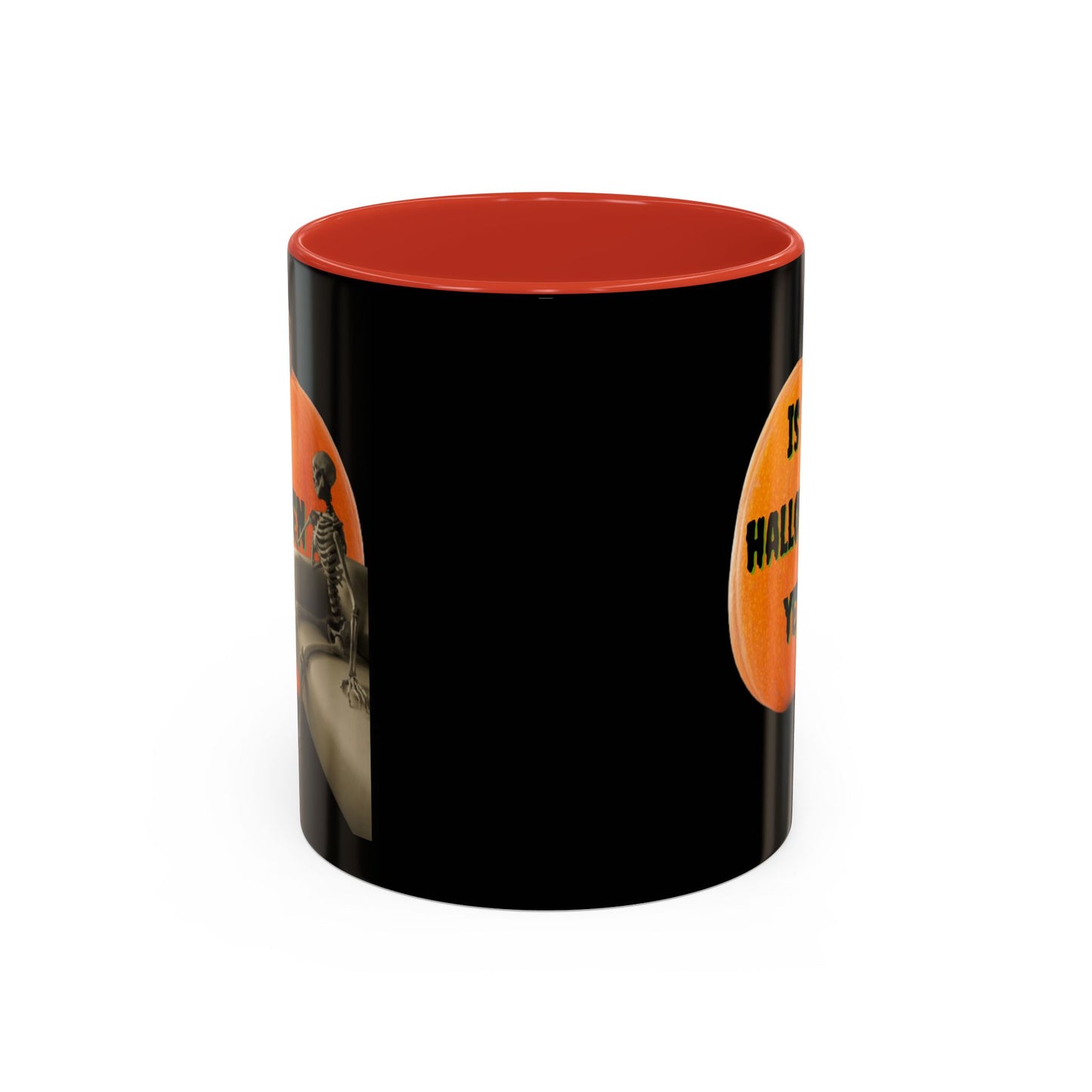 Is it Halloween yet? Skeleton's Giant Pumpkin Black Accent Mug by CreepyCrafts.boo