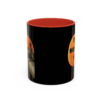 Is it Halloween yet? Skeleton's Giant Pumpkin Black Accent Mug by CreepyCrafts.boo