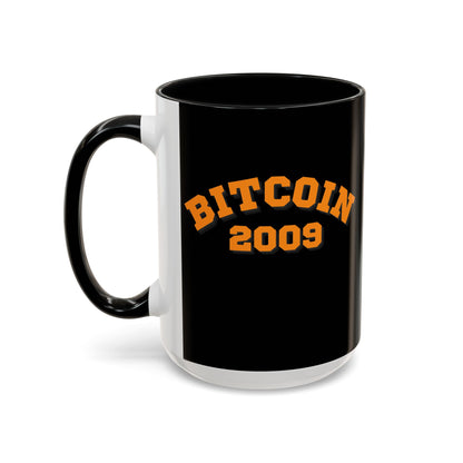 Bitcoin 2009 Black Accent Mug by cypherpunkgear.com
