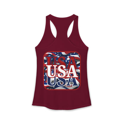 ¡EE.UU! ¡EE.UU! ¡EE.UU! ¡Patriot de 2 caras de cypherpunkgear! Camiseta sin mangas ideal con espalda cruzada para mujer