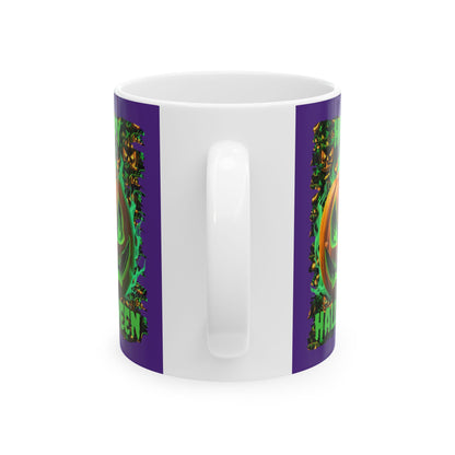 Happy Halloween Green Jack Purple Mug by cypherpunkgear