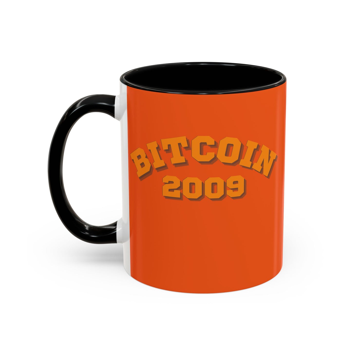 Bitcoin 2009 Orange Accent Mug by cypherpunkgear.com
