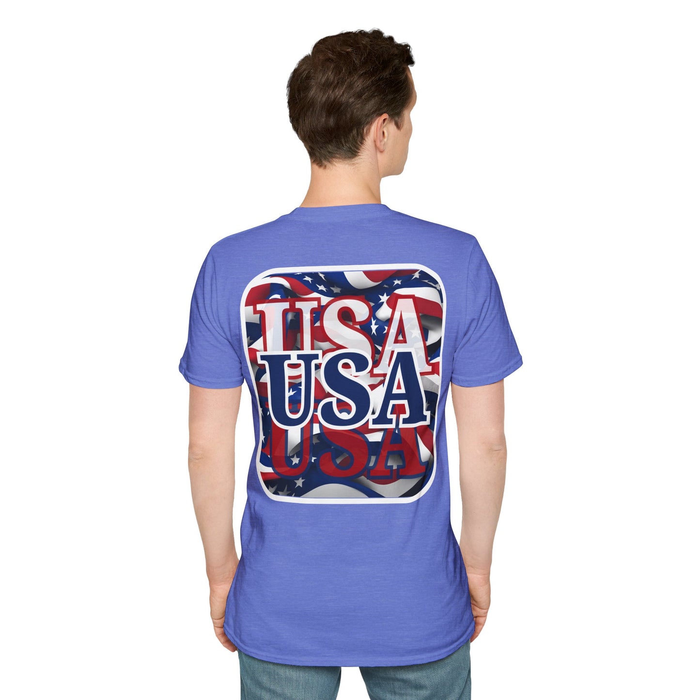 2-sided Red White and BLUE USA Patriot Light colors Unisex T-Shirt by cypherpunkgear.com