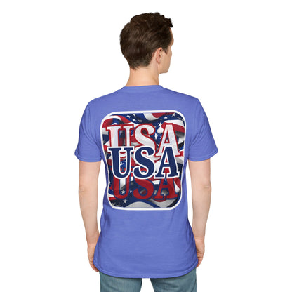 2-sided Red White and BLUE USA Patriot Light colors Unisex T-Shirt by cypherpunkgear.com