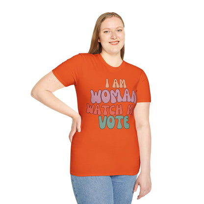 I Am Woman Watch Me Vote LTcolors Unisex T-Shirt by cypherpunkgear.com