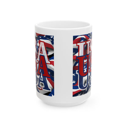 USA Red font Center Patriot White Mug by cypherpunkgear.com