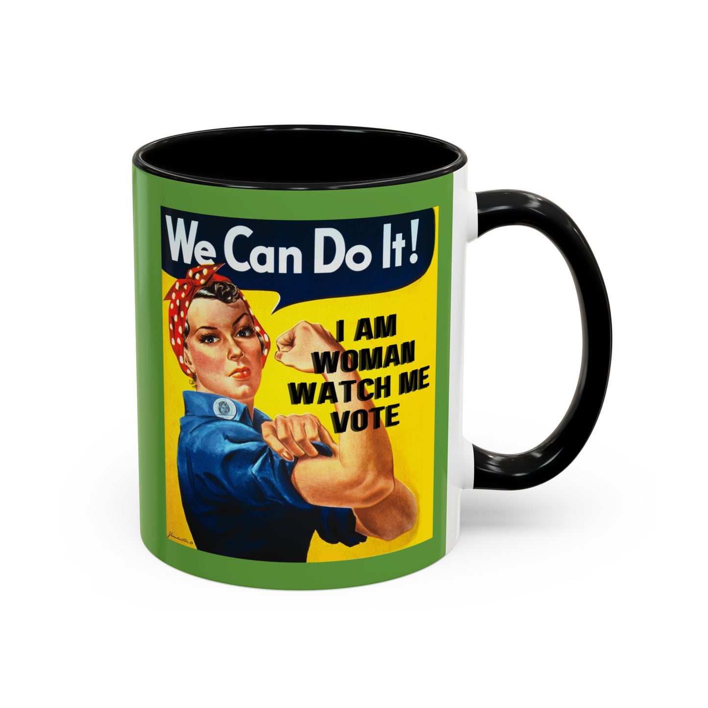 I Am Woman Watch Me Vote Rosie Green Accent Mug by cypherpunkgear.com