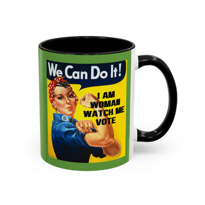 I Am Woman Watch Me Vote Rosie Green Accent Mug by cypherpunkgear.com