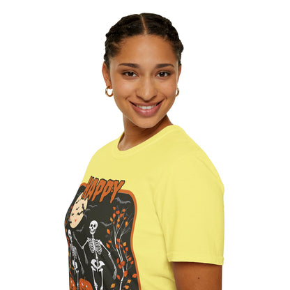 Spooktacular Skeletons of Halloween Light colors Unisex T-shirt by CreepyCrafts.boo