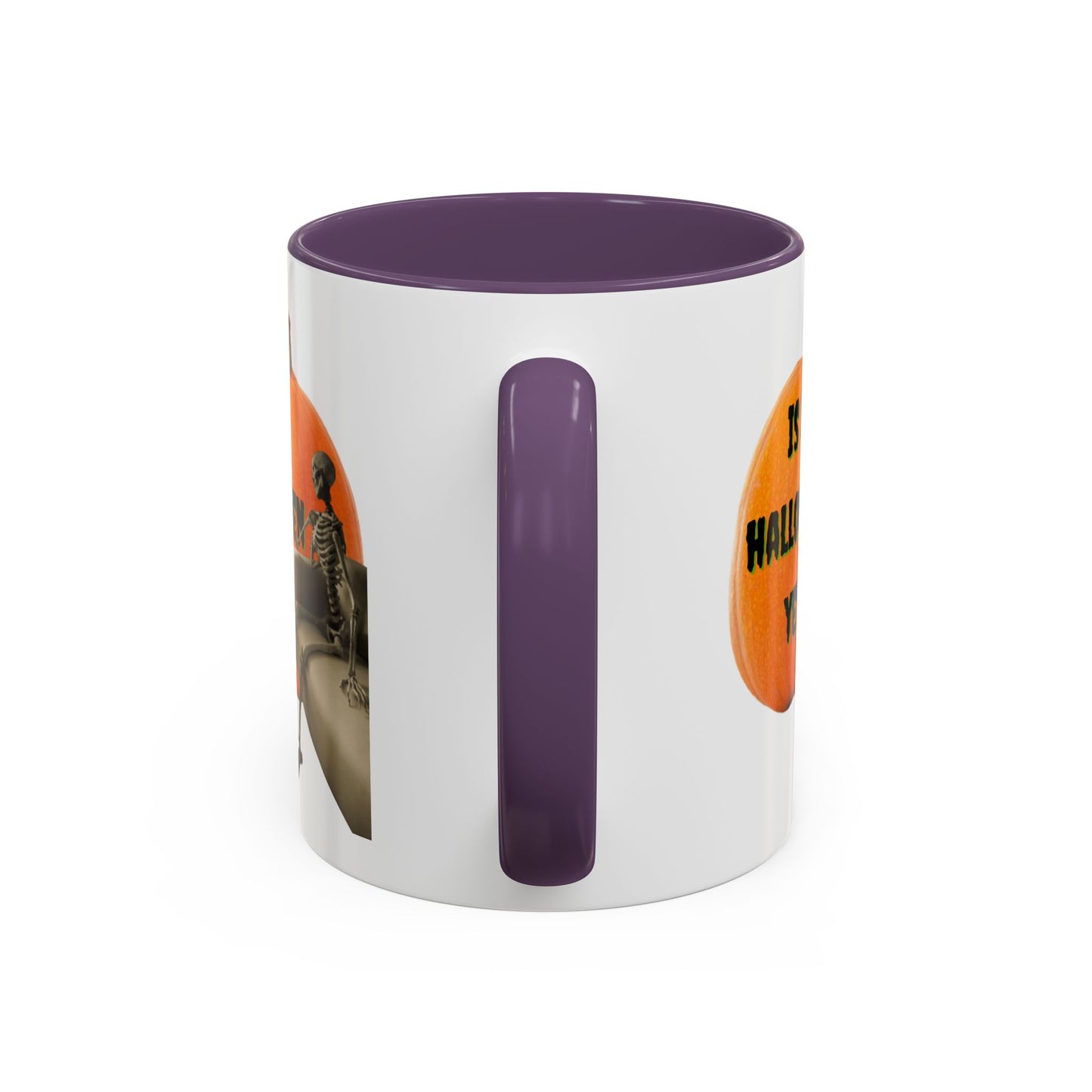 Is it Halloween yet? Skeleton's Giant Pumpkin White Accent Mug by CreepyCrafts.boo