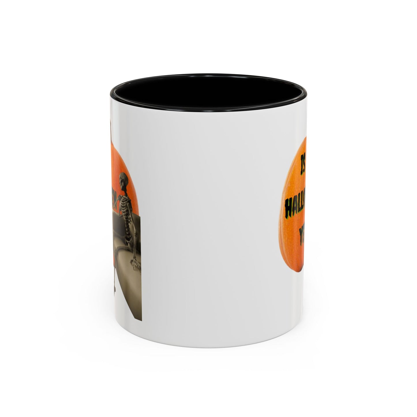 Is it Halloween yet? Skeleton's Giant Pumpkin White Accent Mug by CreepyCrafts.boo