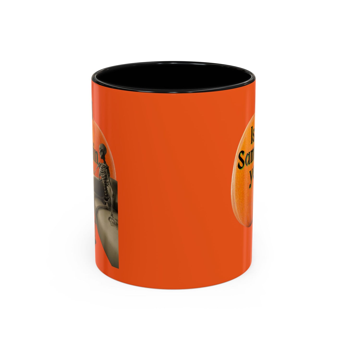 Is It Samhain Yet? Skeleton's Giant Pumpkin Orange Accent Mug by CreepyCrafts.boo