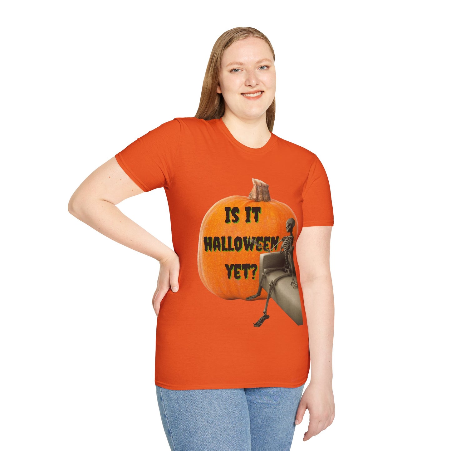 Is it Halloween yet? Skeleton's Giant Pumpkin Light colors Unisex T-Shirt by CreepyCrafts.boo