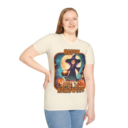 Happy Halloween Little Witch Orange font, Light colors, Unisex T-Shirt by CreepyCrafts.boo