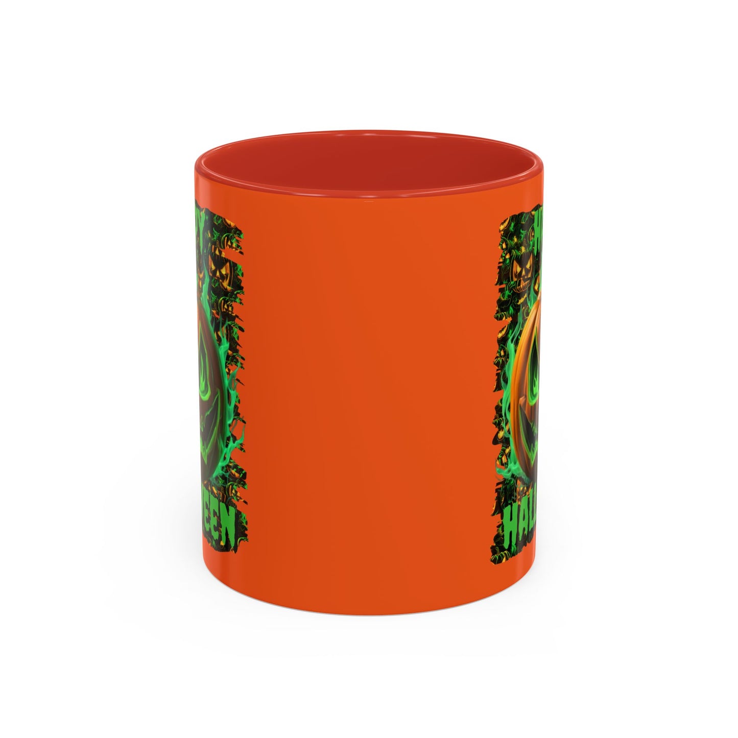 Happy Halloween Green Jack Orange Accent Mug by CreepyCrafts.boo