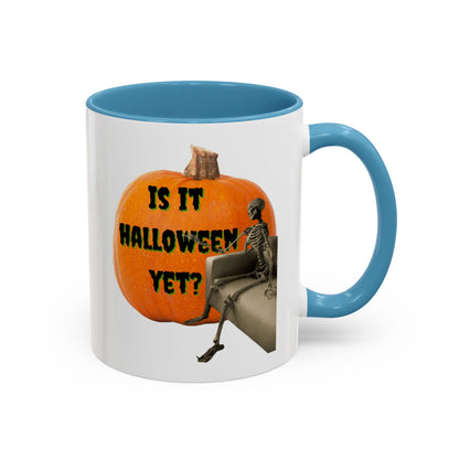 Is it Halloween yet? Skeleton's Giant Pumpkin White Accent Mug by CreepyCrafts.boo
