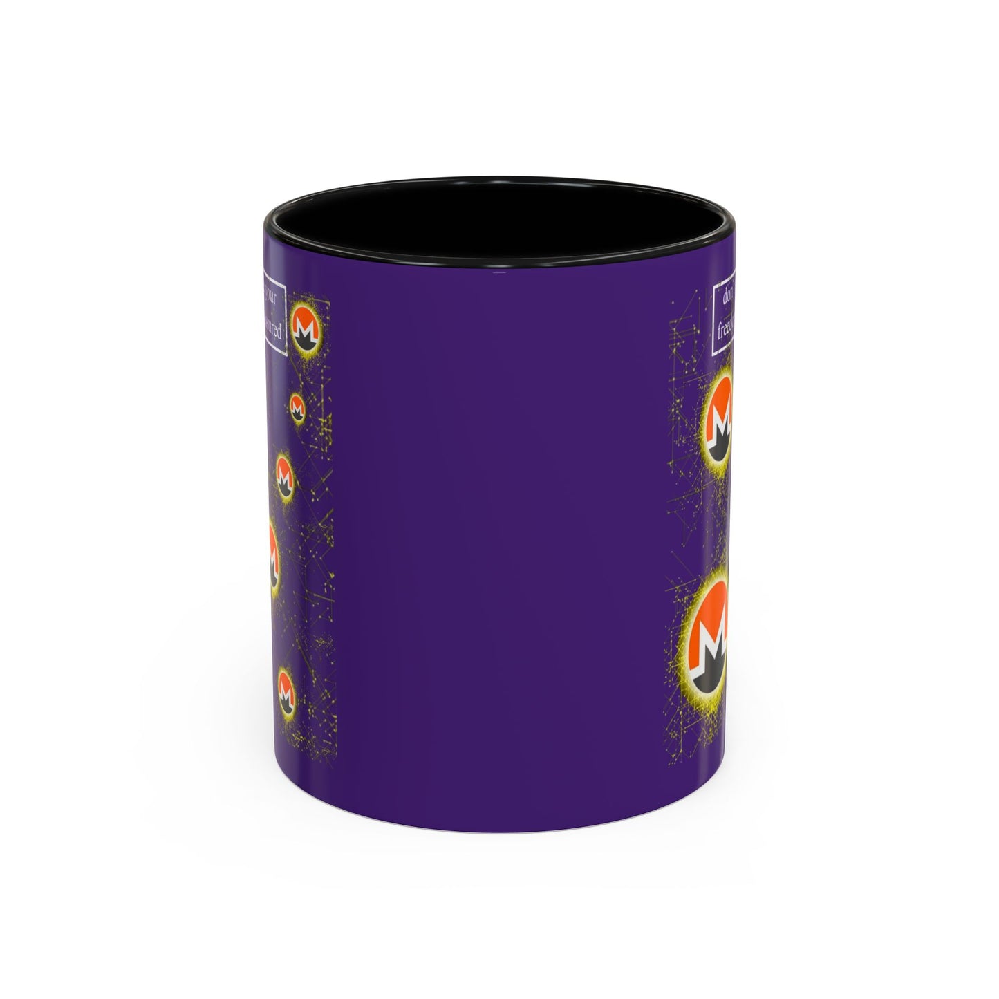 Monero (XMR) don't assume your freedoms are assured Purple Accent Mug by cypherpunkgear.com