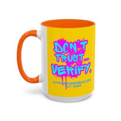 Don't Trust...Verify. Yellow Accent Mug by cypherpunkgear.com