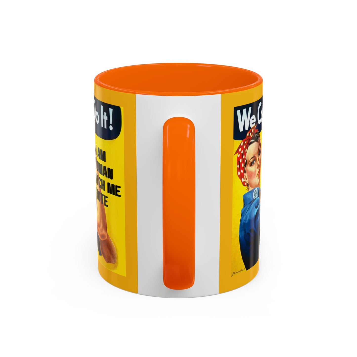 I Am Woman Watch Me Vote Rosie Yellow Accent Mug by cypherpunkgear.com