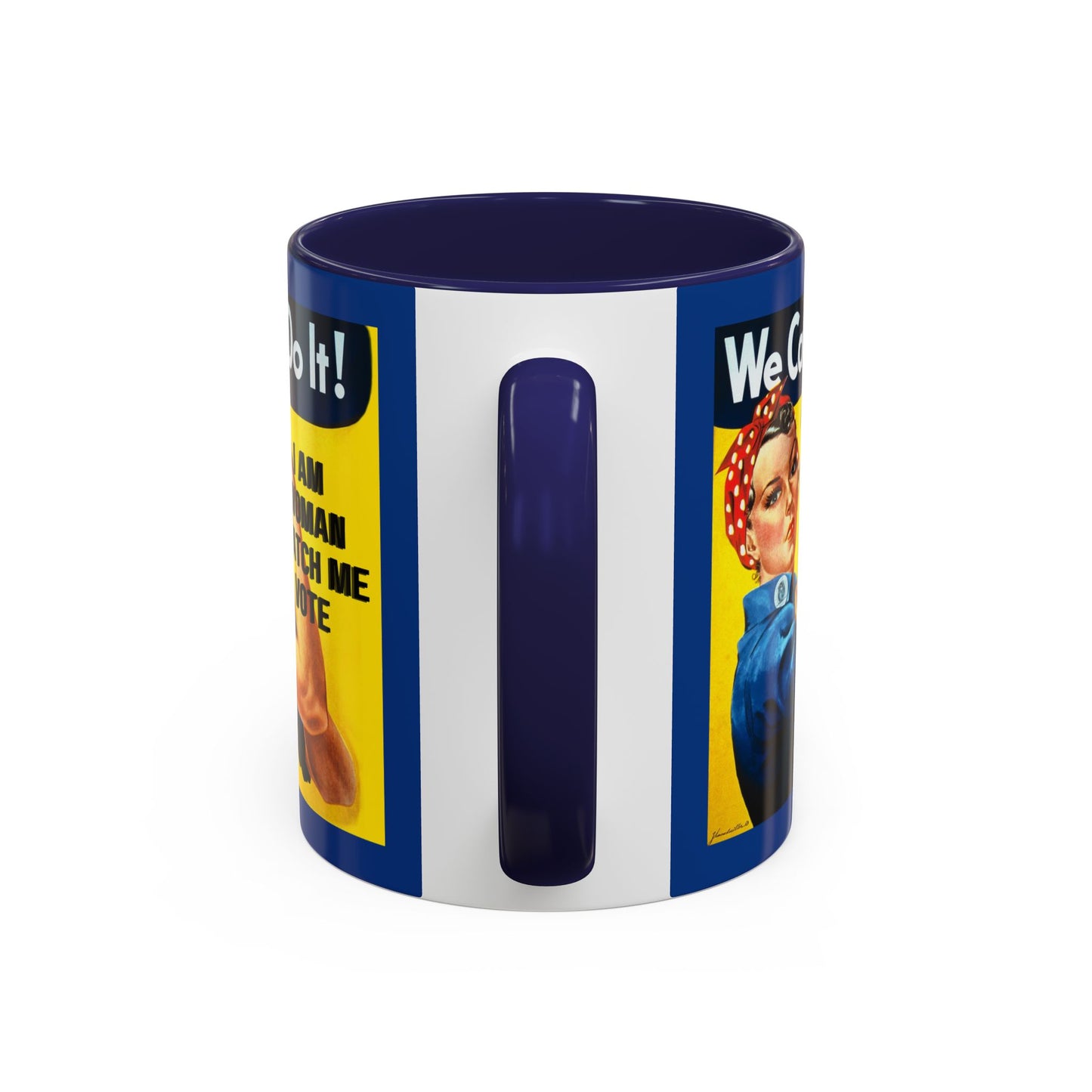 I Am Woman Watch Me Vote Rosie Dark Blue Accent Mug by cypherpunkgear.com
