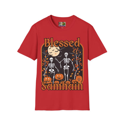 Spooktacular Skeletons of Samhain Light colors Unisex T-Shirt by CreepyCrafts.boo