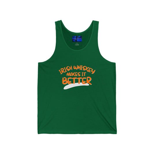 Irish Whiskey makes it better OGfont Unisex Jersey Tank Top by cypherpunkgear.com