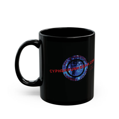 2-sided, cypherpunkgear.com Logo & Cityscape Black Mug by cypherpunkgear.com