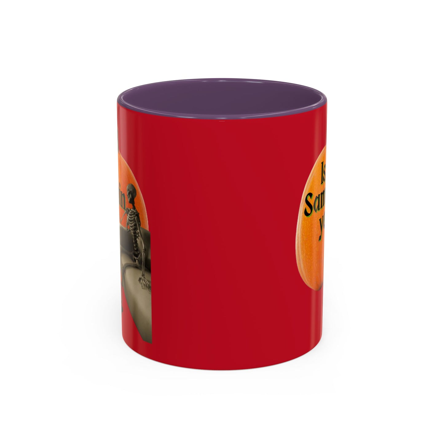 Is It Samhain Yet? Skeleton's Giant Pumpkin Red Accent Mug by CreepyCrafts.boo