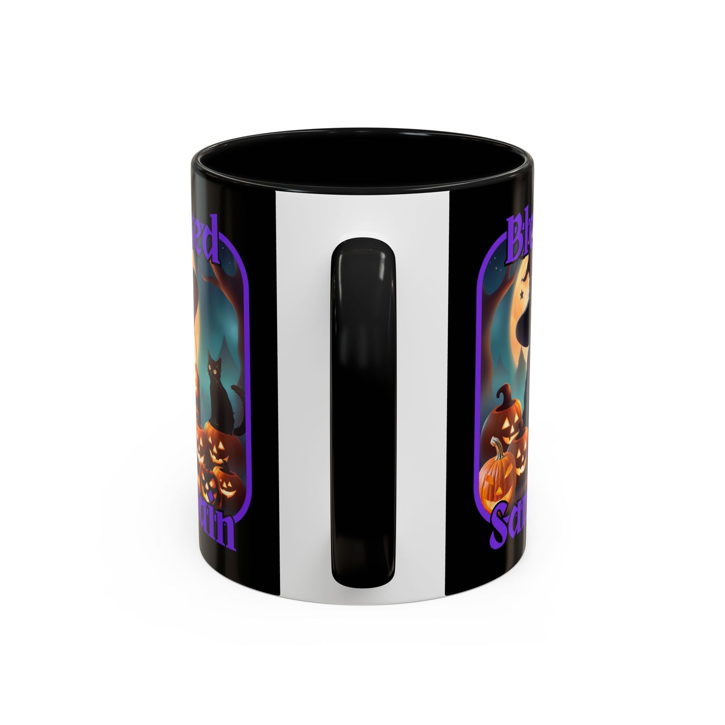 Blessed Samhain Cute Witch Purple font Black Accent Mug by CreepyCrafts.boo
