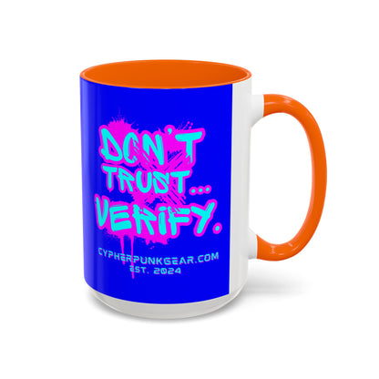 Don't Trust...Verify. Dark Blue Accent Mug by cypherpunkgear.com