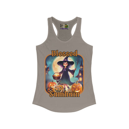Blessed Samhain Little Witch Orange font Women's Racerback Tank Top by CreepyCrafts.boo