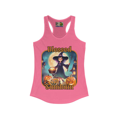Blessed Samhain Little Witch Orange font Women's Racerback Tank Top by CreepyCrafts.boo