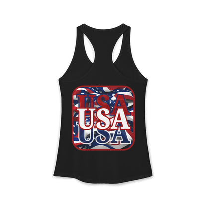 ¡EE.UU! ¡EE.UU! ¡EE.UU! ¡Patriot de 2 caras de cypherpunkgear! Camiseta sin mangas ideal con espalda cruzada para mujer