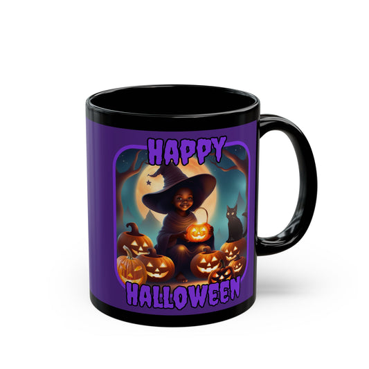 Happy Halloween Cute Witch Purple font Purple Mug by CreepyCrafts.boo