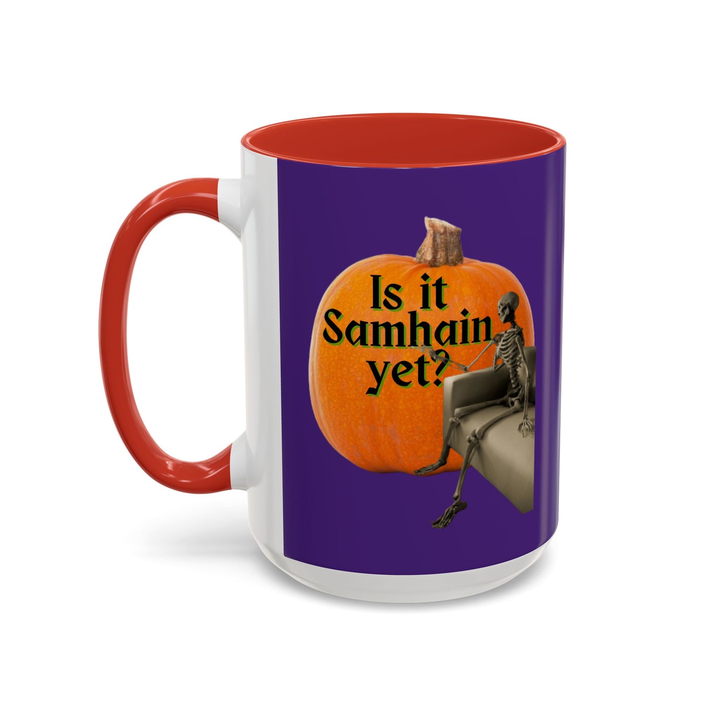 Is It Samhain Yet? Skeleton's Giant Pumpkin Purple Accent Mug by CreepyCrafts.boo
