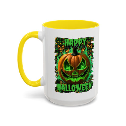 Happy Halloween Green Jack White Accent Mug by CreepyCrafts.boo
