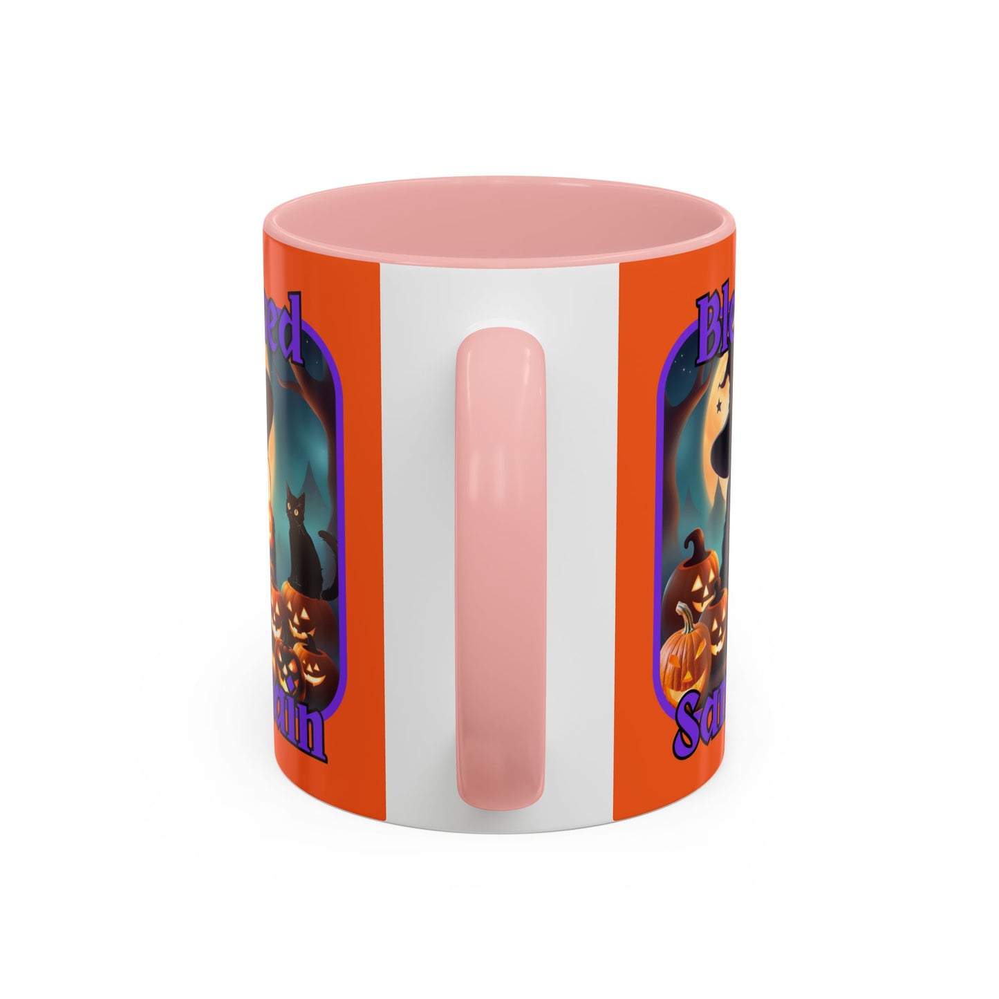 Blessed Samhain Cute Witch Purple font Orange Accent Mug by CreepyCrafts.boo