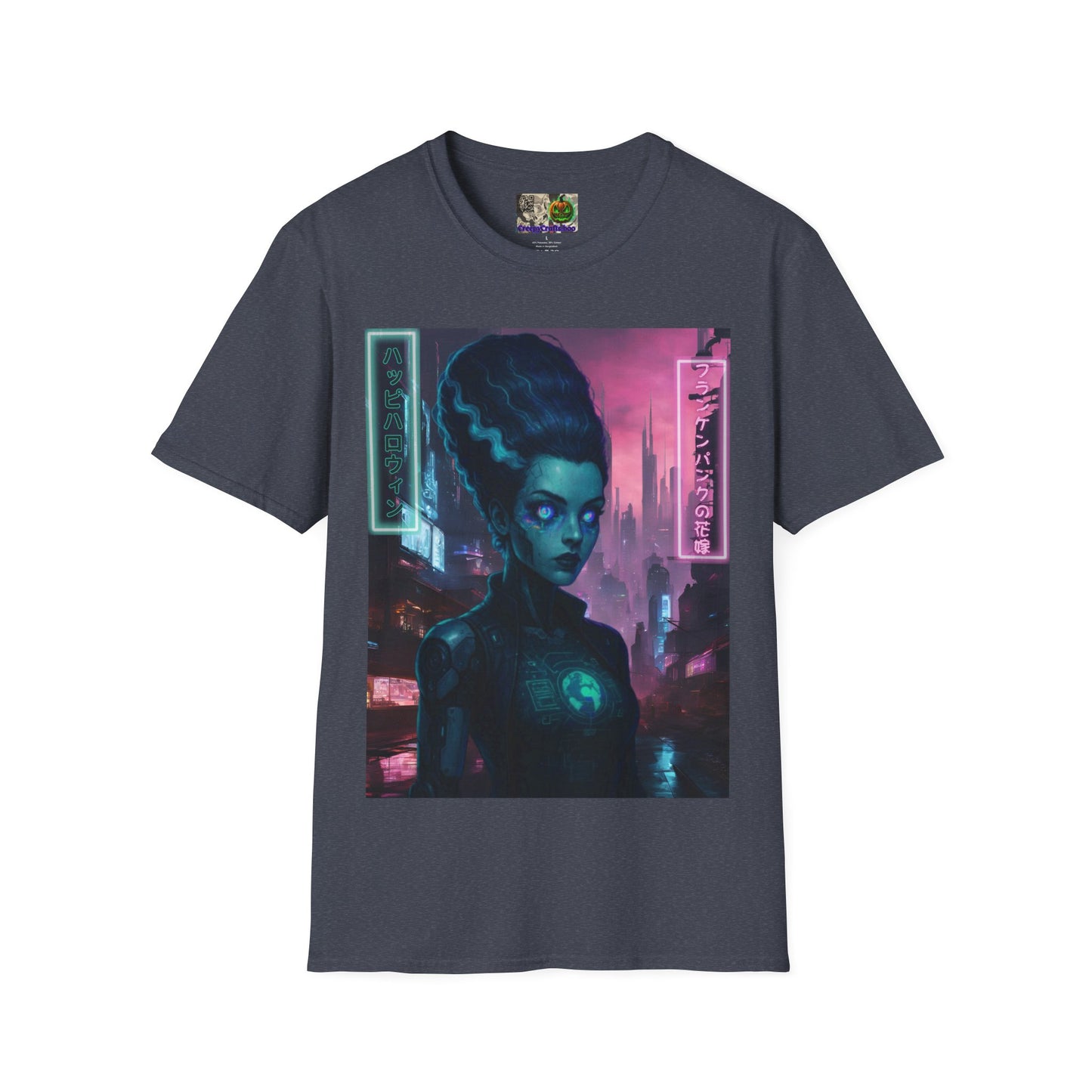 Neon Bride of Frankenstein Dark colors Unisex T-Shirt by CreepyCrafts.boo
