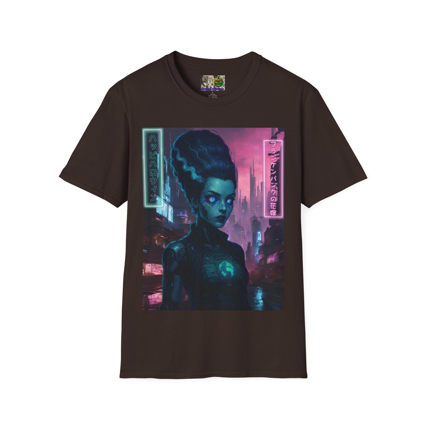 Neon Bride of Frankenstein Dark colors Unisex T-Shirt by CreepyCrafts.boo