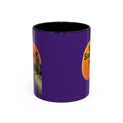Is It Samhain Yet? Skeleton's Giant Pumpkin Purple Accent Mug by CreepyCrafts.boo