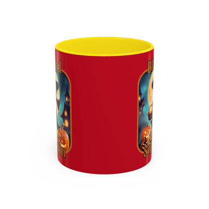 Blessed Samhain Little Witch Orange font Red Accent Mug by CreepyCrafts.boo