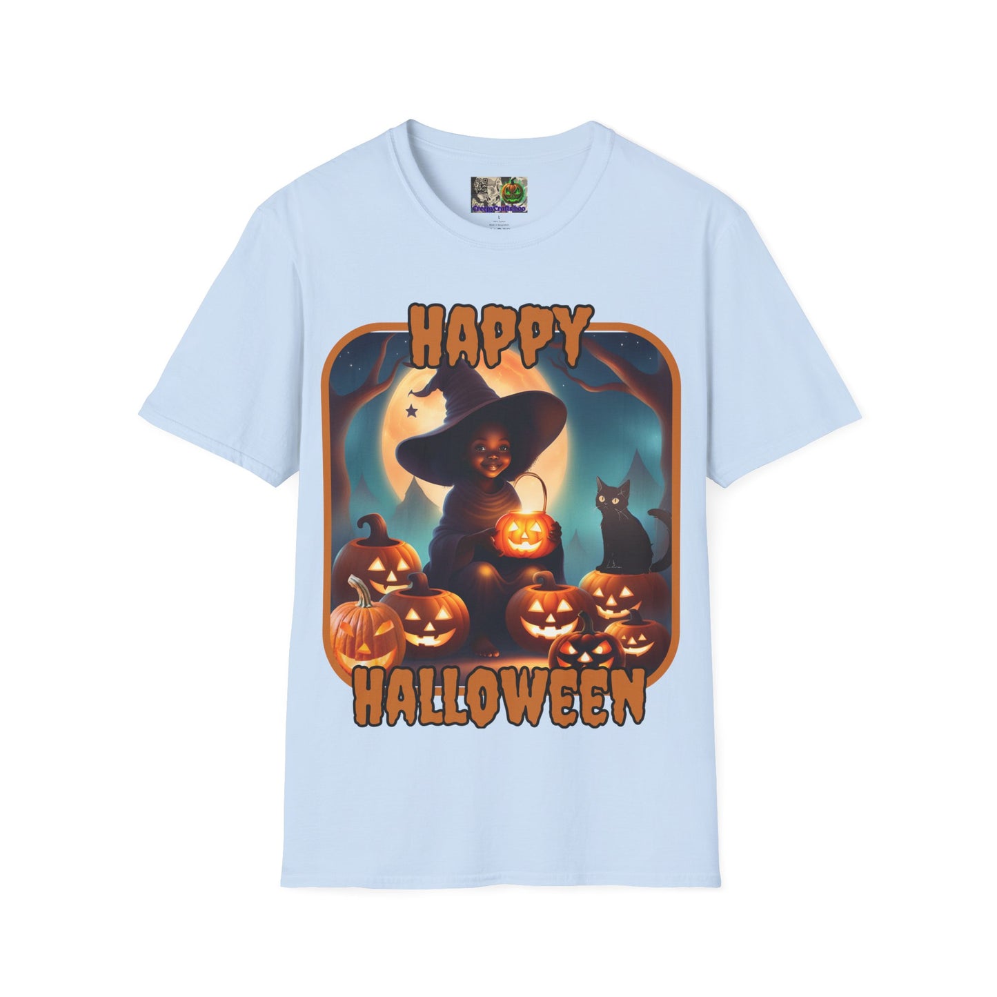 Happy Halloween Cute Witch Orange font, Light colors, Unisex T-Shirt by CreepyCrafts.boo