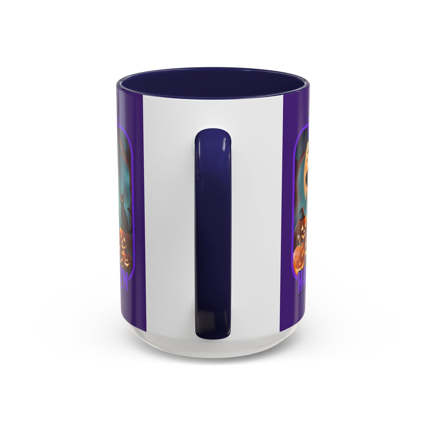 Happy Halloween Cute Witch Purple font Purple Accent Mug by CreepyCrafts.boo