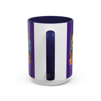 Happy Halloween Cute Witch Purple font Purple Accent Mug by CreepyCrafts.boo