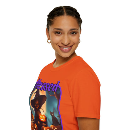 Blessed Samhain Cute Witch Purple font Light colors Unisex T-Shirt by CreepyCrafts.boo