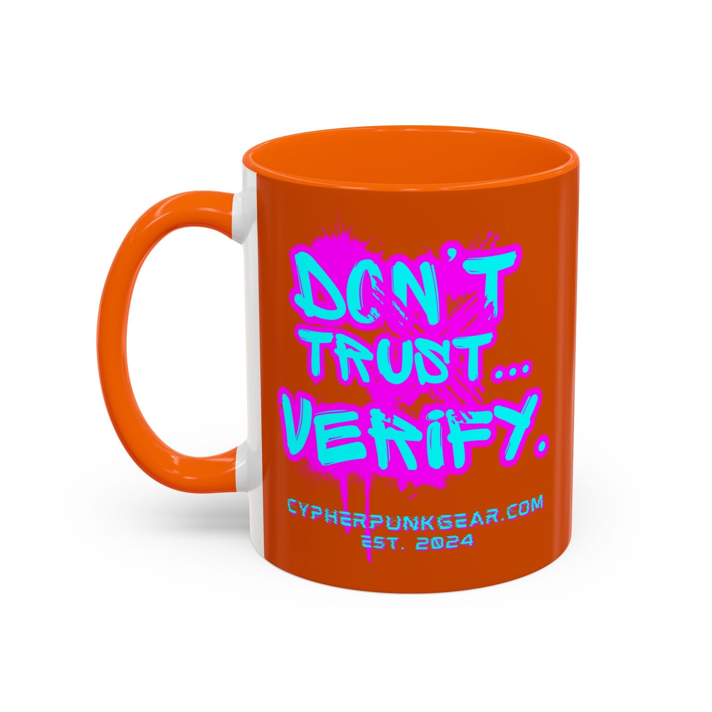 Don't Trust...Verify. Orange Accent Mug by cypherpunkgear.com