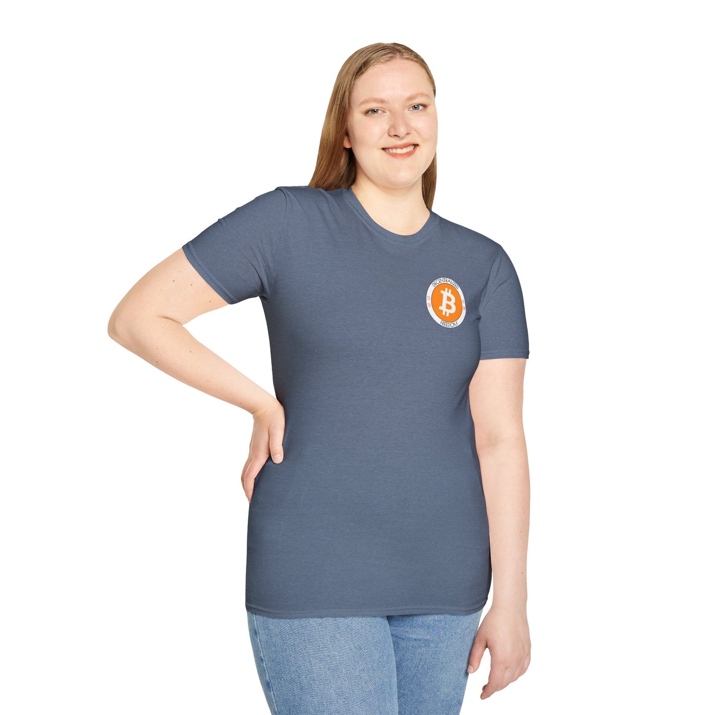 2-sided, Bitcoin (BTC) Decentralized Freedom DKcolors Unisex T-Shirt by cypherpunkgear.com