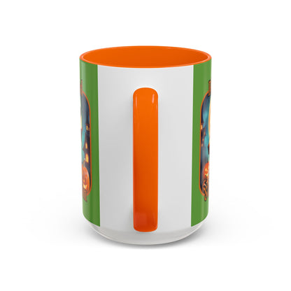 Blessed Samhain Little Witch Orange font Green Accent Mug by CreepyCrafts.boo