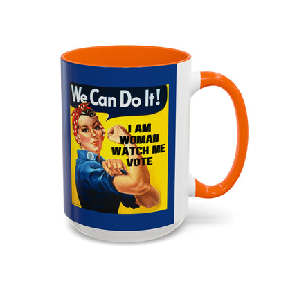 I Am Woman Watch Me Vote Rosie Dark Blue Accent Mug by cypherpunkgear.com